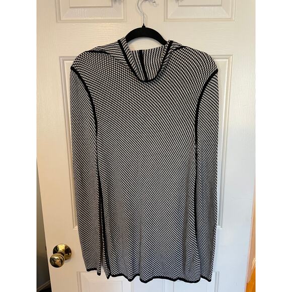 Charter Club Size M Long Cardigan Black White Herringbone Zig Zag Single Button - Picture 3 of 9